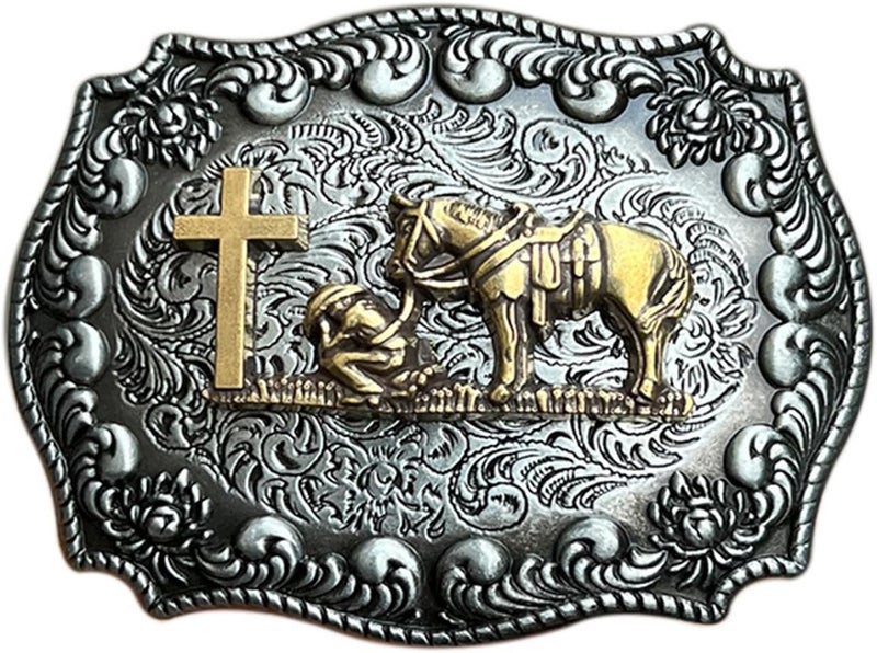Seternaly Religion Cross Prayer and Horse Belt Buckle Western Cowboy Longhorn Belt Buckles for Men Women - Image 1